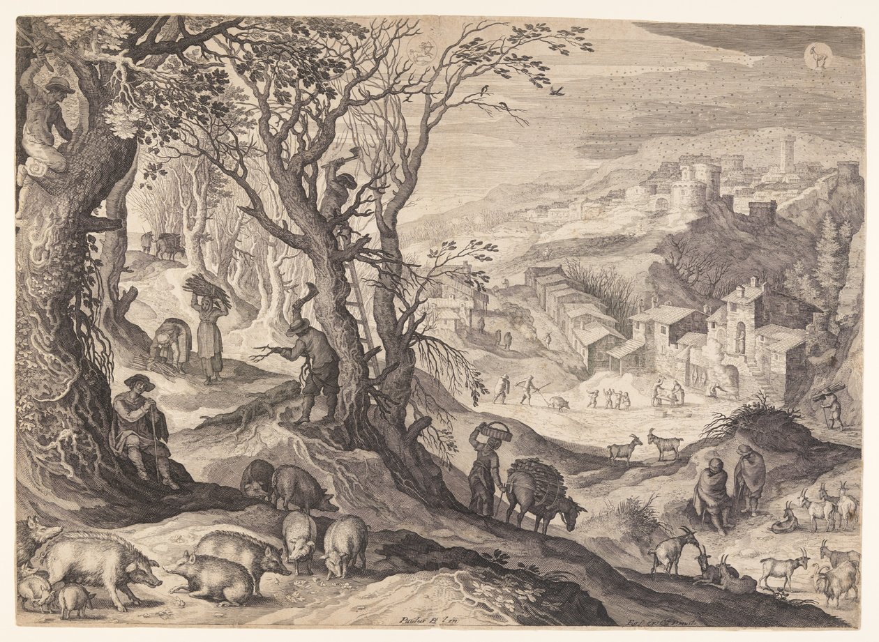 November/december, fra De tolv måneder af Aegidius Sadeler II