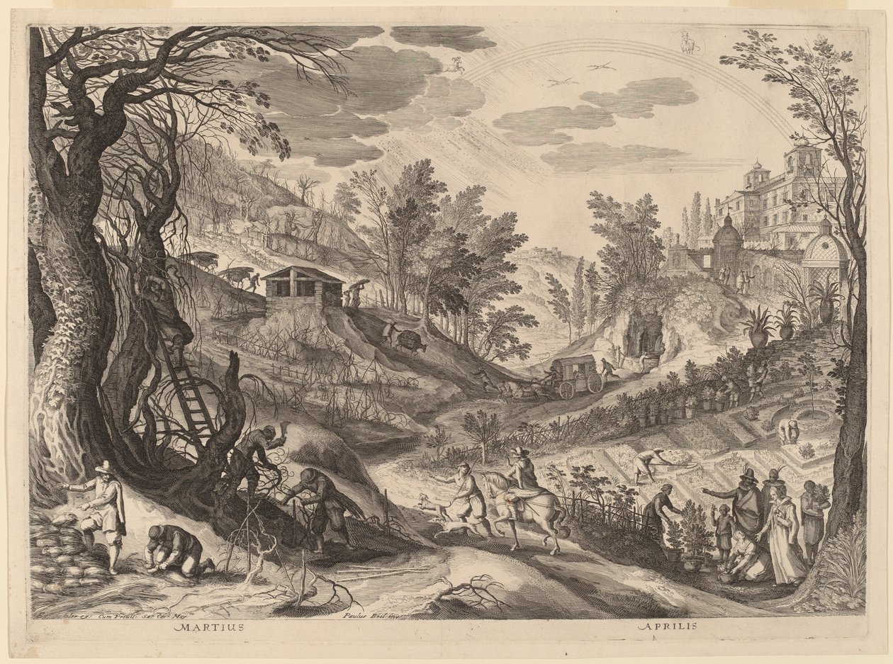 marts og april af Aegidius Sadeler II after Paul Bril
