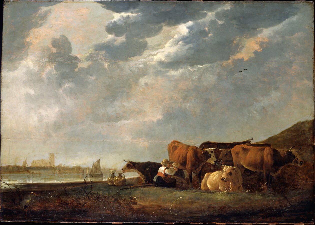 Kvæg nær Maas, med Dordrecht i det fjerne af Aelbert Cuyp