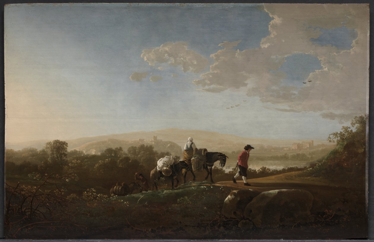 Rejsende i bakket landskab af Aelbert Cuyp