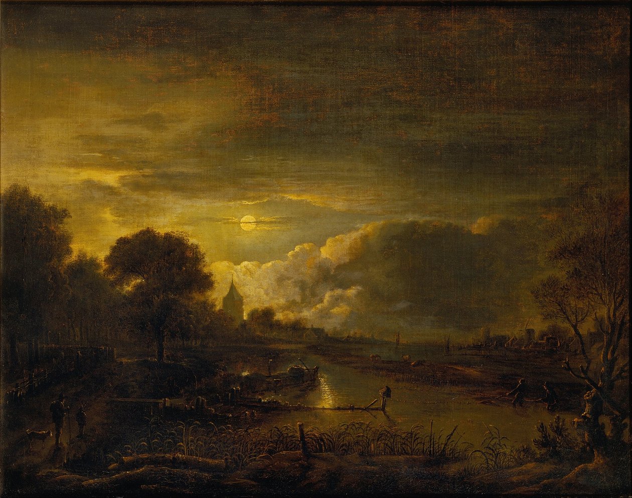 Flodscene ved Moonlight af Aert van der Neer