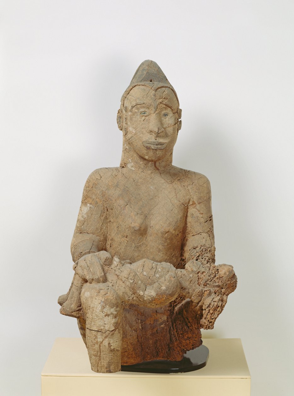 Ibo-statue af en kvinde med et barn (træ) af African