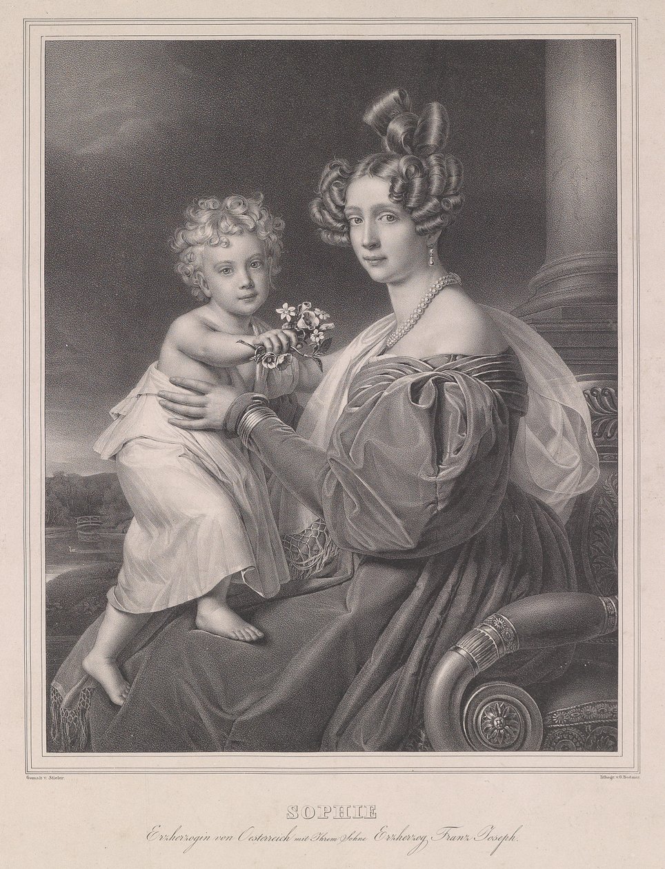 Ærkehertuginden Sophie med sønnen ærkehertug Franz Joseph. af Joseph Carl Stieler