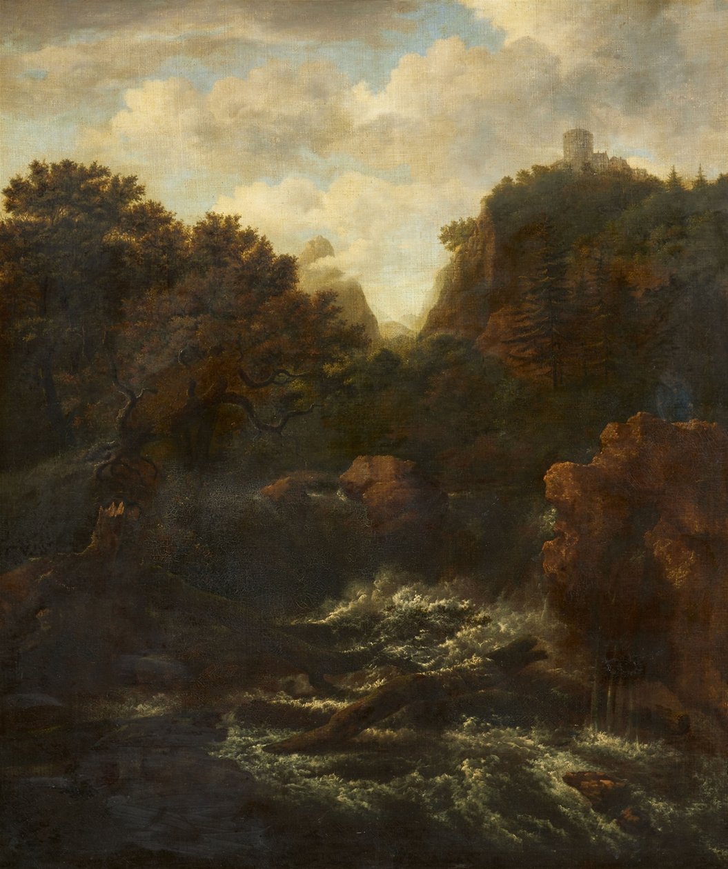 Bjerglandskab med vandfald af after Jacob van Ruisdael