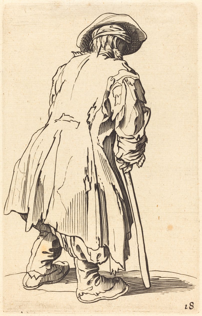 Gammel tigger med én krykke af After Jacques Callot