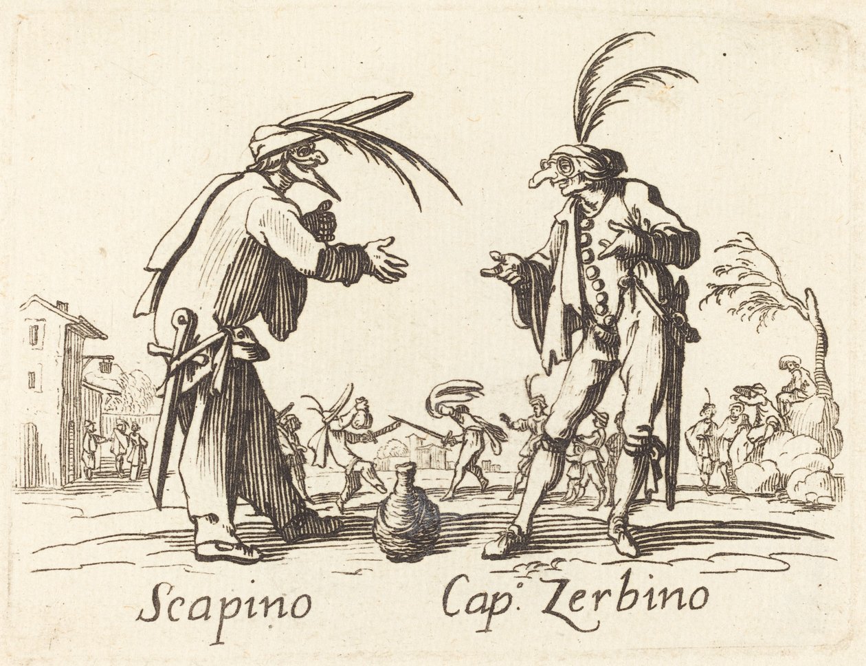 Scapino og Cap. Zerbino af After Jacques Callot