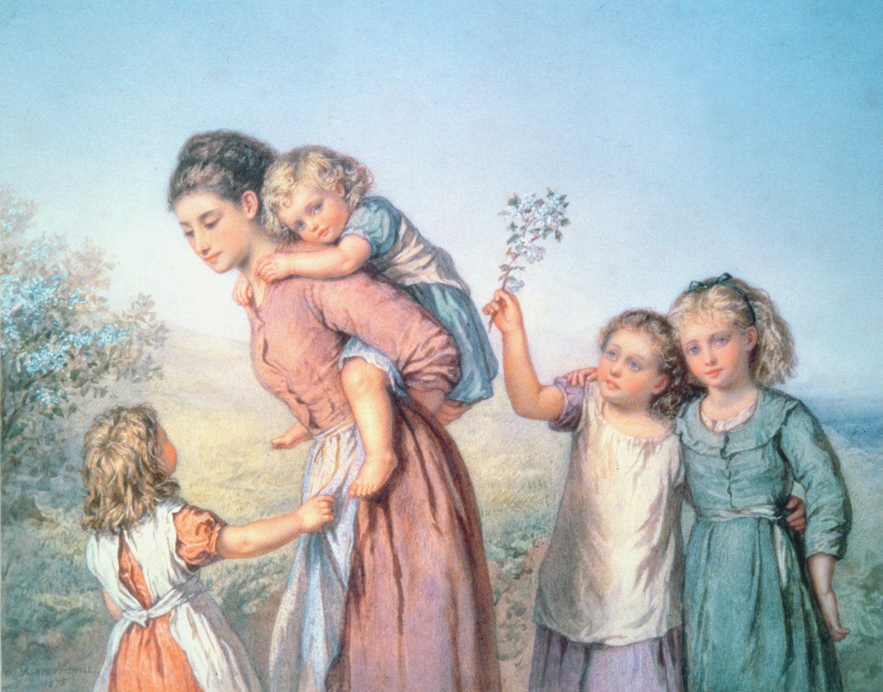 En mor med sine børn, 1870 af Agnes Nicholl