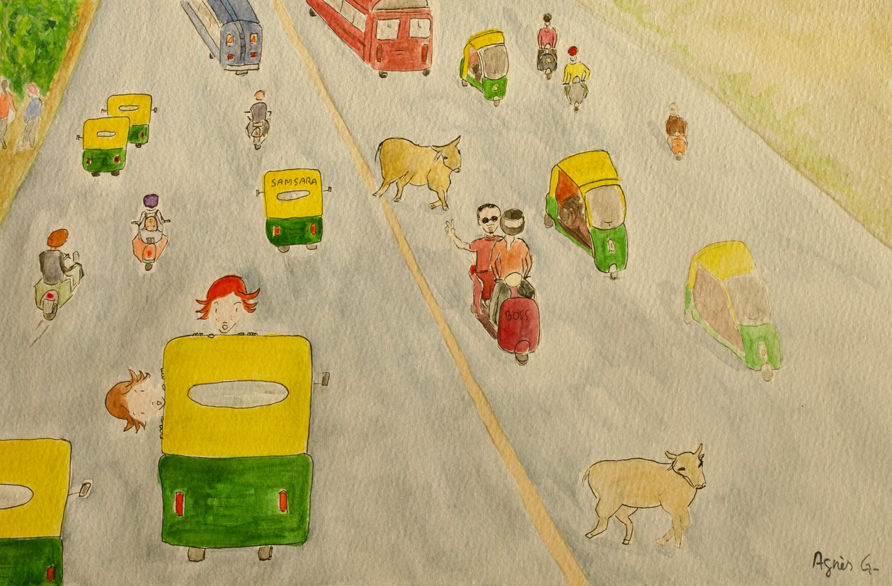 The Voyage, Delhi, 2015, akvarel på papir af Agnes Girardon