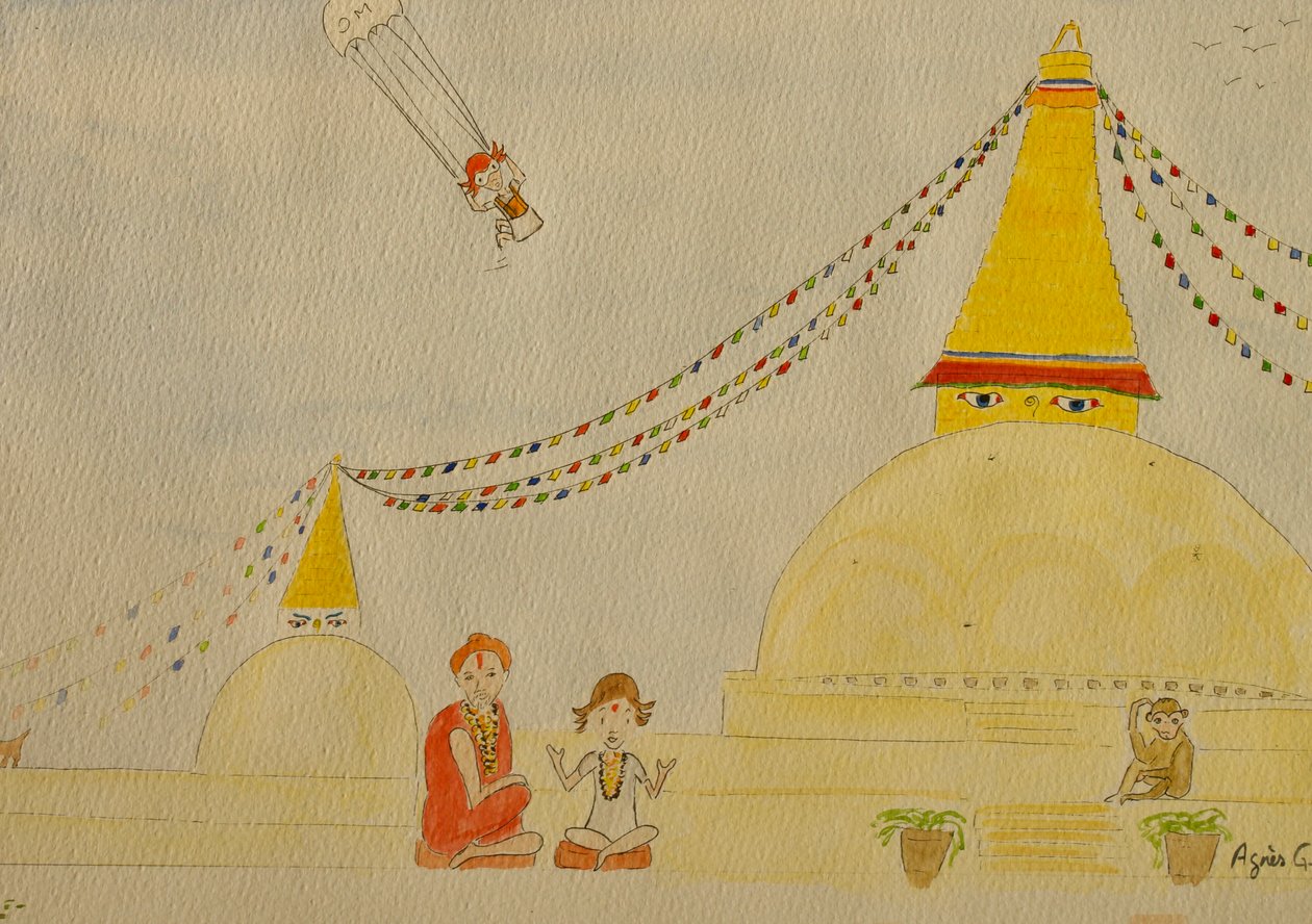 The Voyage, Kathmandu, 2015 , akvarel på papir af Agnes Girardon