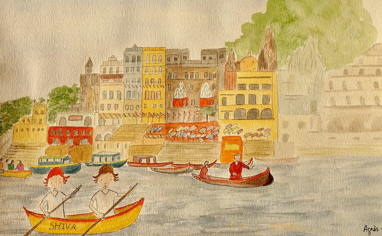 The Voyage, Varanasi, 2015, akvarel på papir af Agnes Girardon