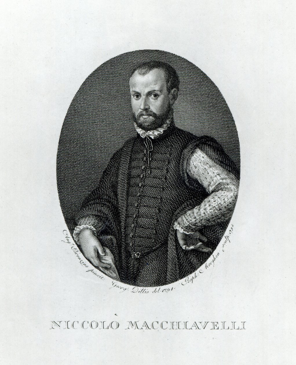 Portræt af Niccolo Machiavelli (1469-1527), indgraveret af Rafaello Morgan (1758-1833) i 1795 af Agnolo Bronzino