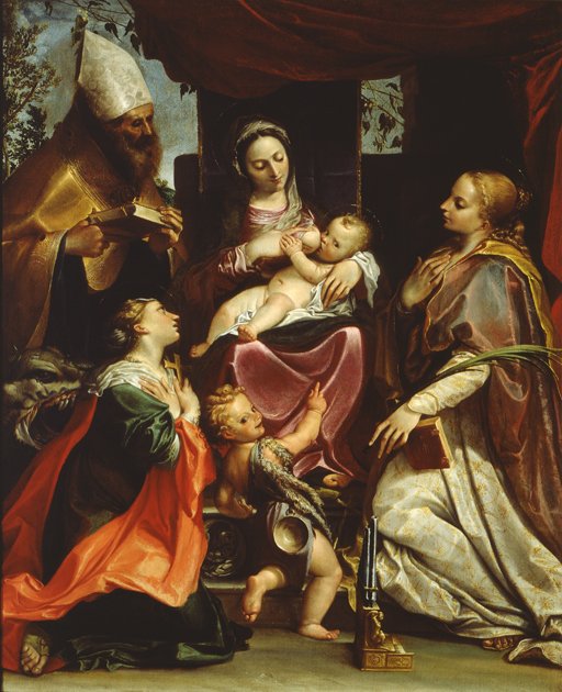 Madonna med barn og hellige af Agostino Carracci