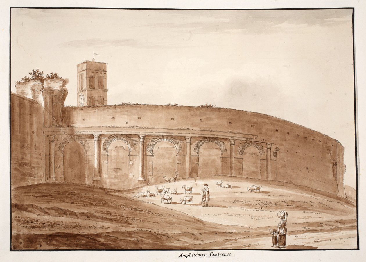 Amphitheatrum Castrense, 1833 (ætsning med brun vask) af Agostino Tofanelli
