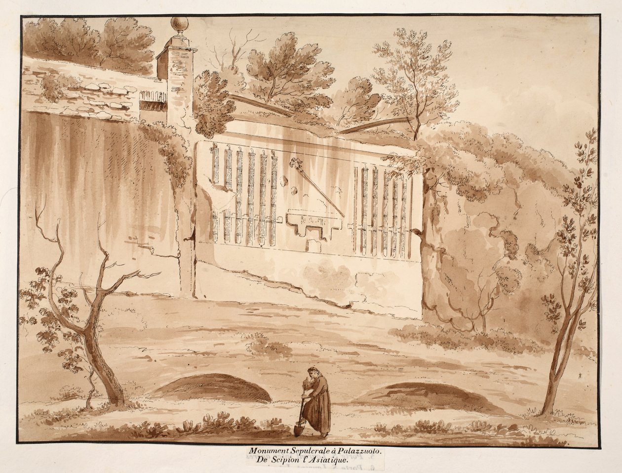 Begravelsesmonument for Scipio den asiatiske, i Palazzuolo, 1833 (ætsning med brun vask) af Agostino Tofanelli