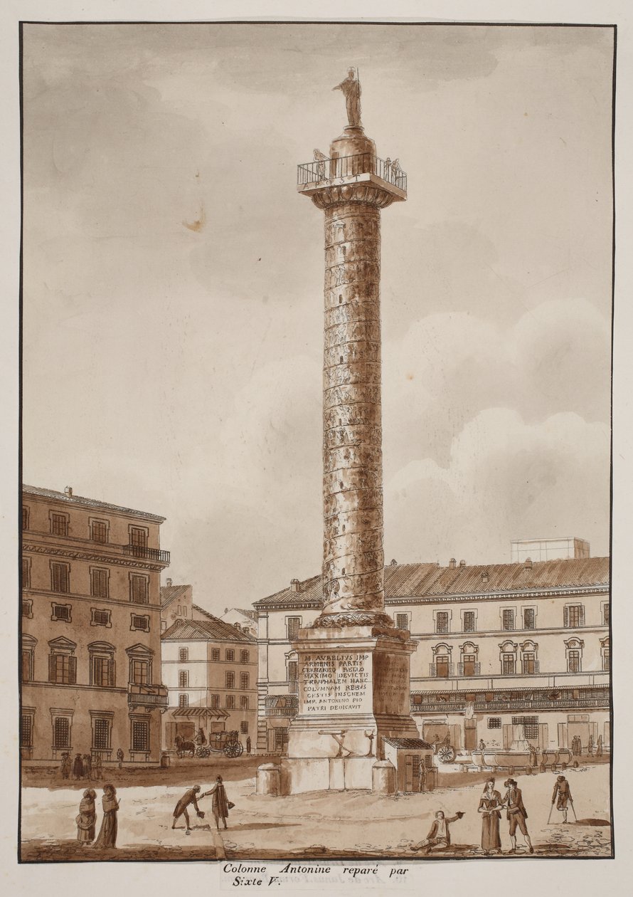 Colonna Antonina, restaureret af Sixtus V, 1833 (ætsning med brun vask) af Agostino Tofanelli