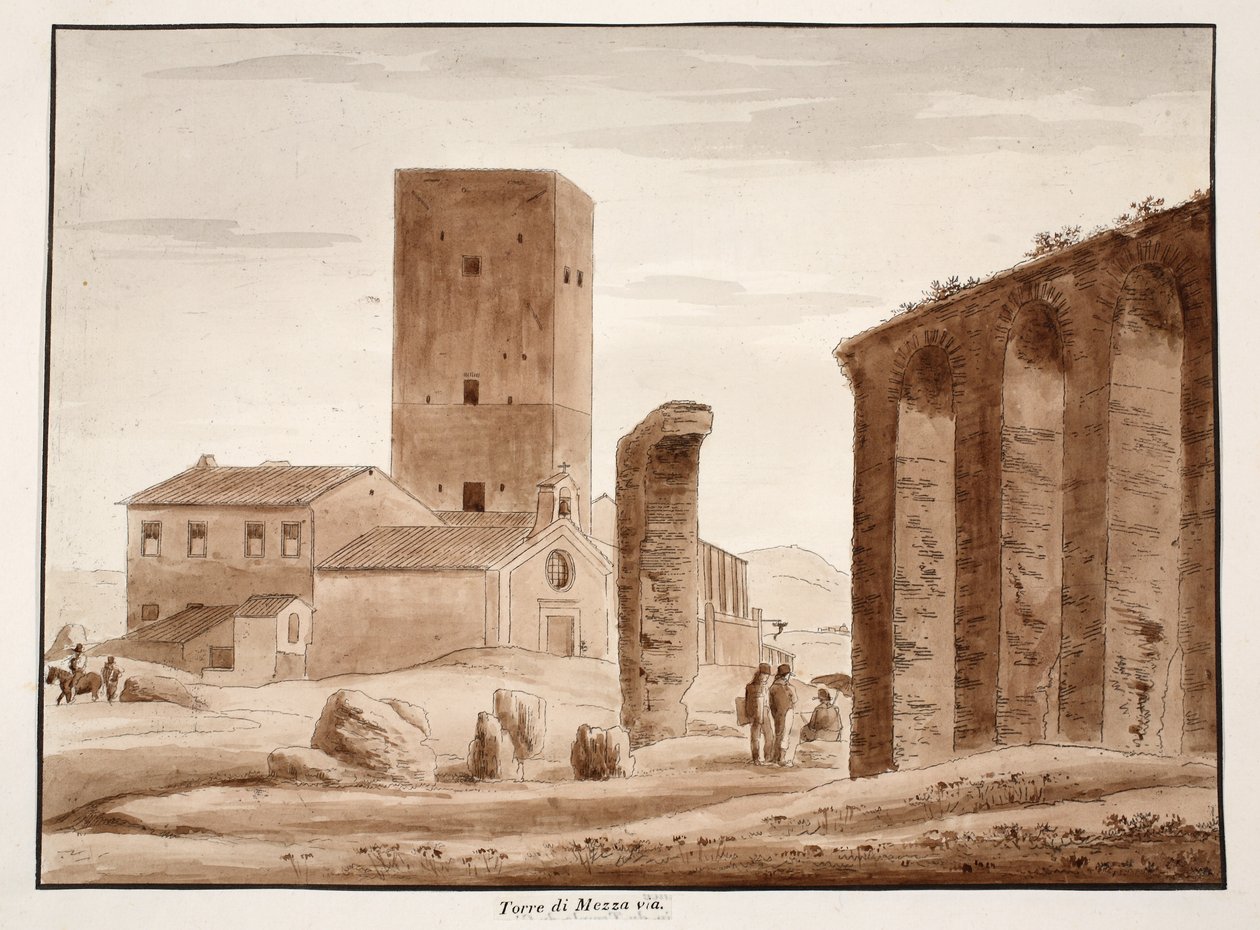 Torre di Mezza via, 1833 (ætsning med brun vask) af Agostino Tofanelli