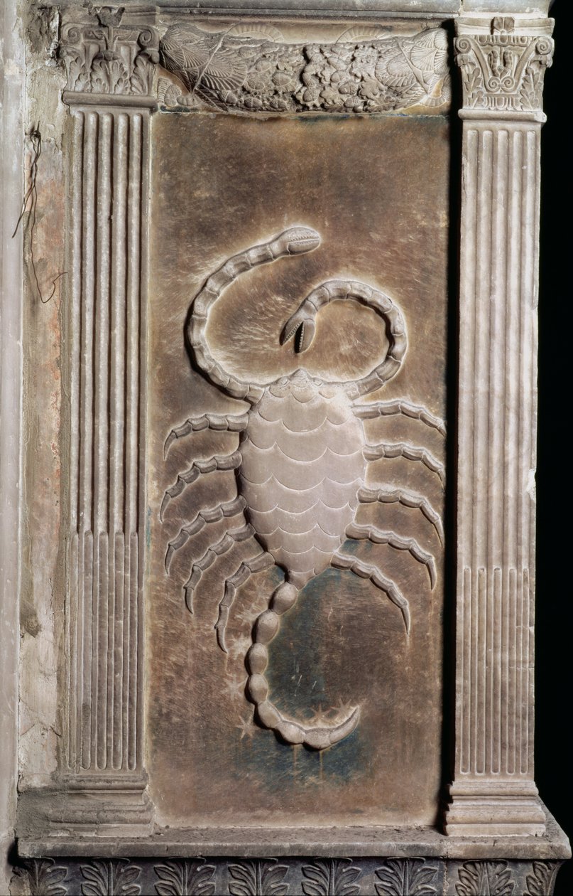 Skorpionen repræsenteret af skorpionen, fra en række relieffer, der viser planetariske symboler og stjernetegn, ca. 1450 (gips) af Agostino di Duccio