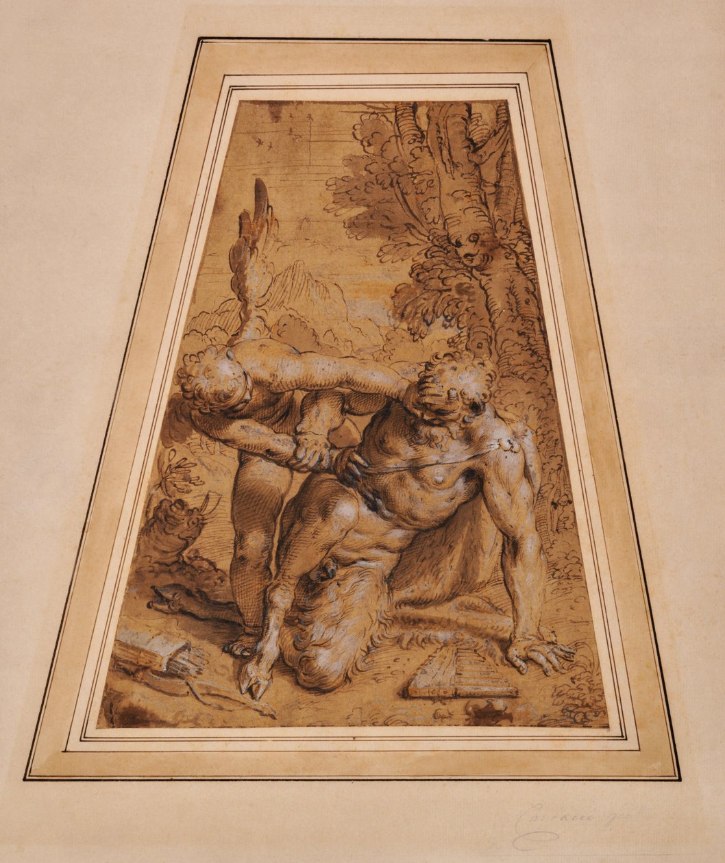 Amor erobrer Pan af Agostino (attr. to) Carracci