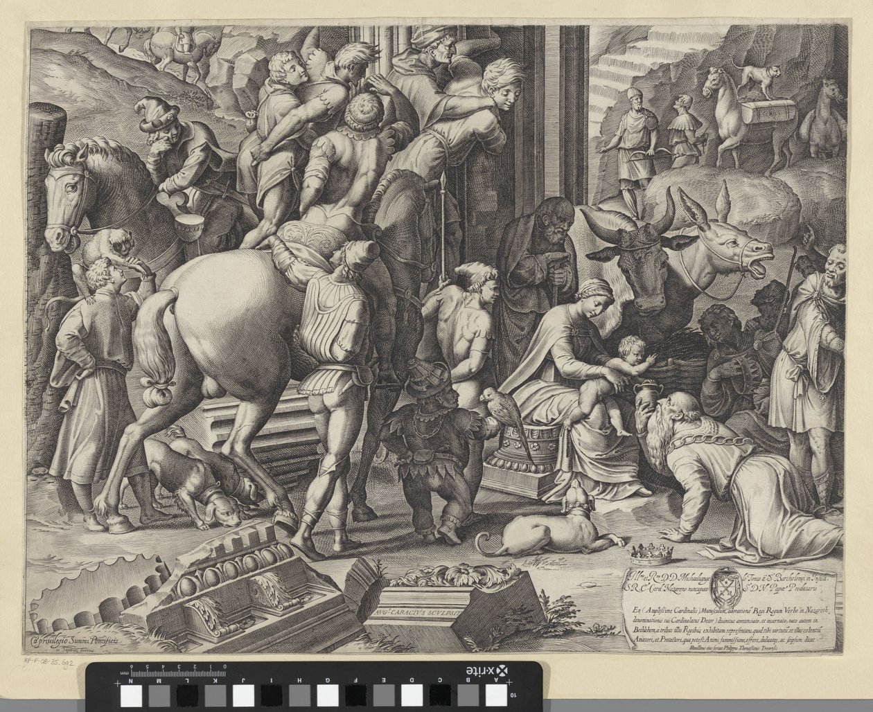 Tilbedelse af Magi (nederste venstre del) af Agostino Carracci