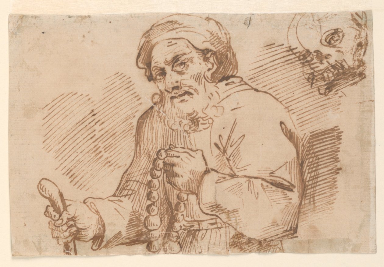 Halvlang Skitse af en ældre Pilgrim af Agostino Carracci