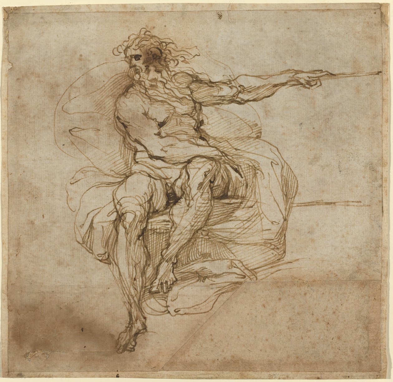 Siddende nøgen mand [recto] af Agostino Carracci