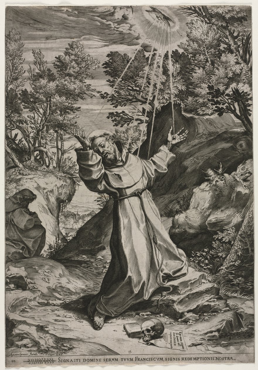 St. Francis modtager Stigmata af Agostino Carracci