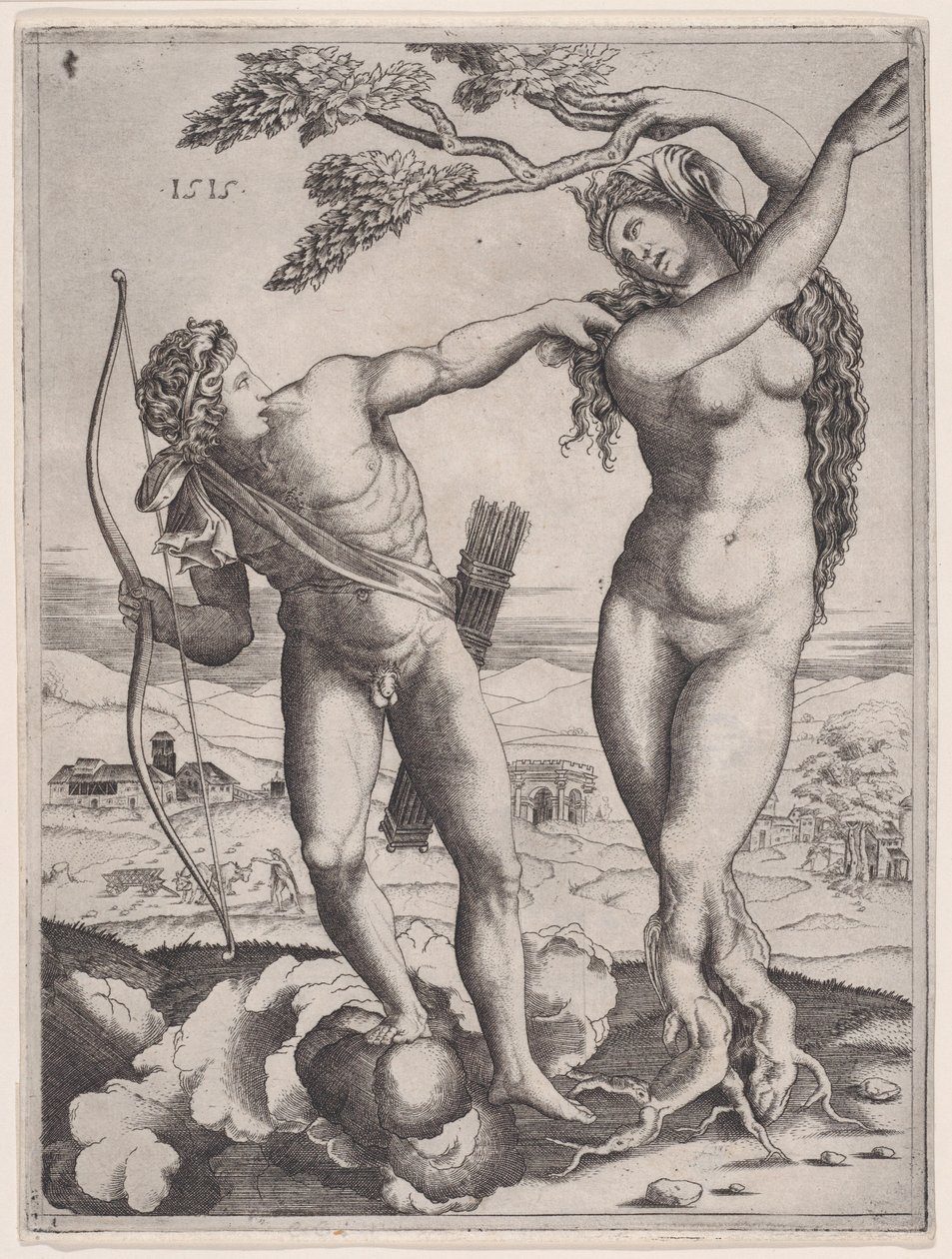 Apollo og Daphne, dateret 1515., dateret 1515. af Agostino Veneziano