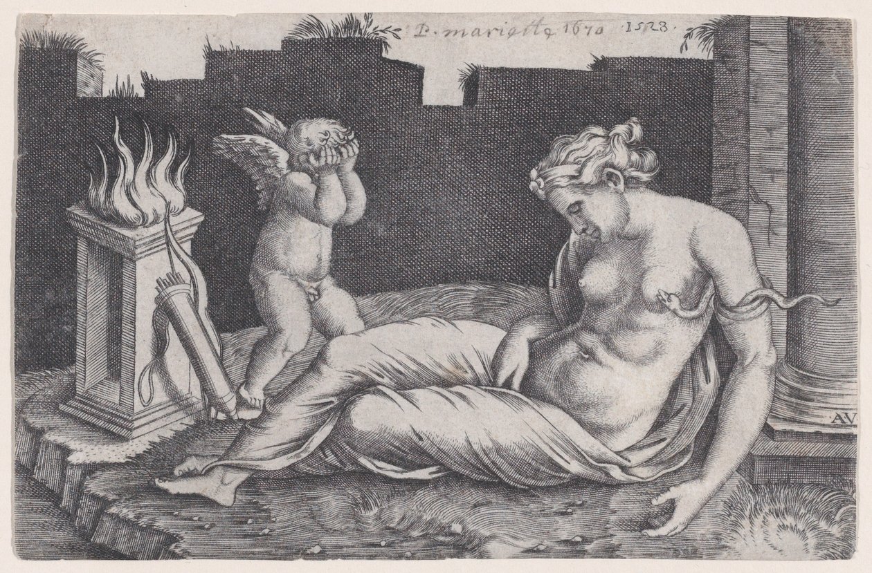 Cleopatra, dateret 1528. af Agostino Veneziano