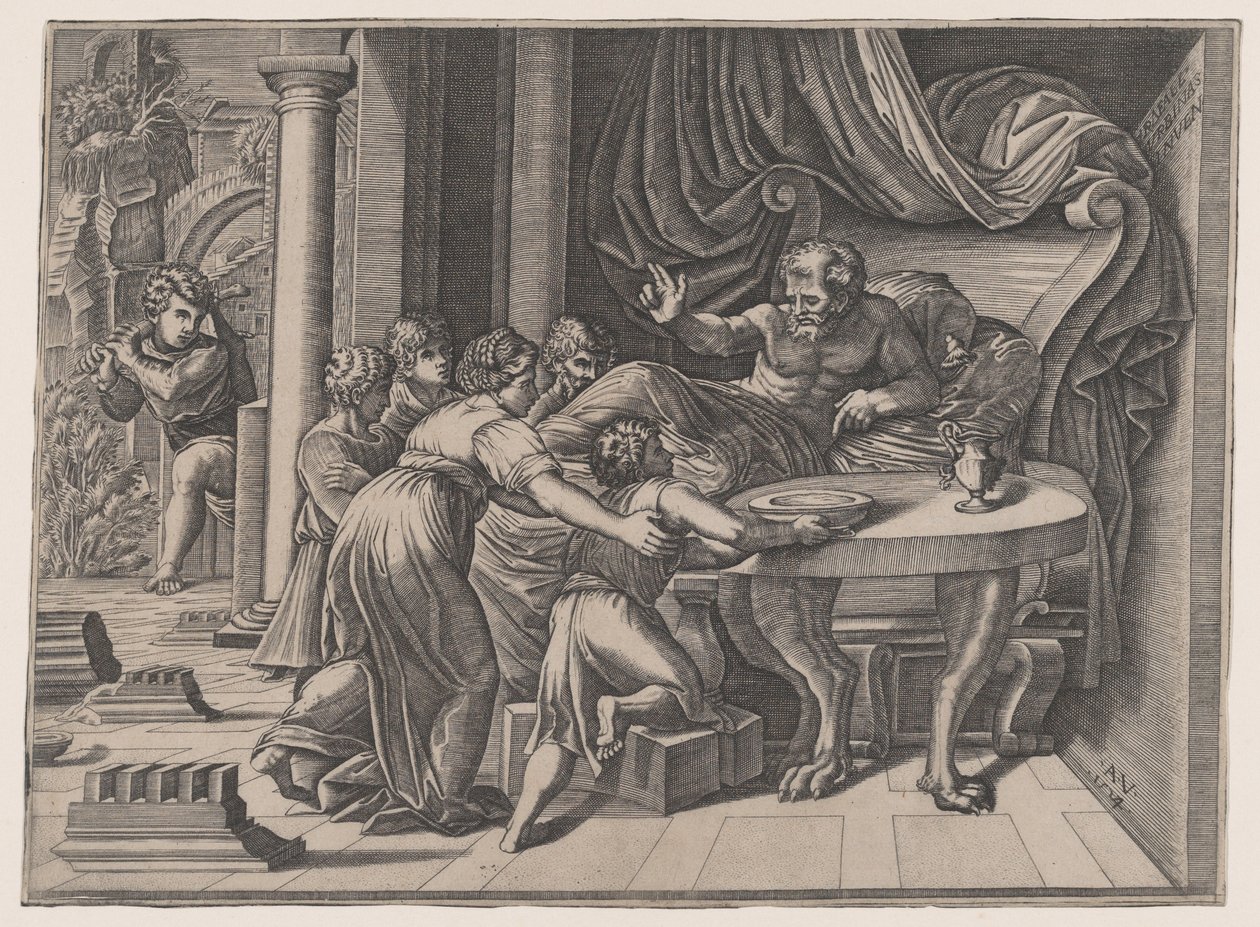 Isaac Blessing Jacob, 1524. af Agostino Veneziano