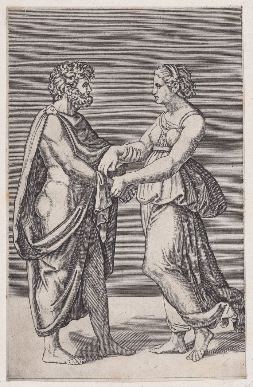 Mand og kvinde holder hånd, 1516-17. af Agostino Veneziano