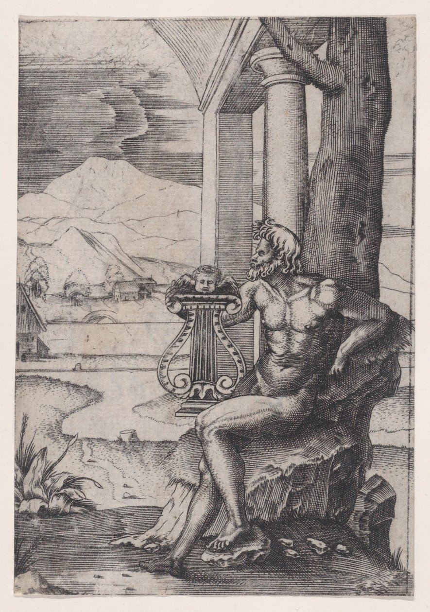 Mand med en lyre, ca. 1514-36. af Agostino Veneziano