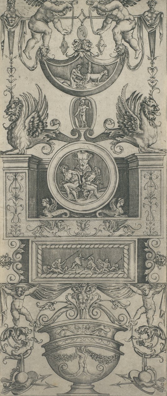 Ornamentpanel, dateret 1521. af Agostino Veneziano.