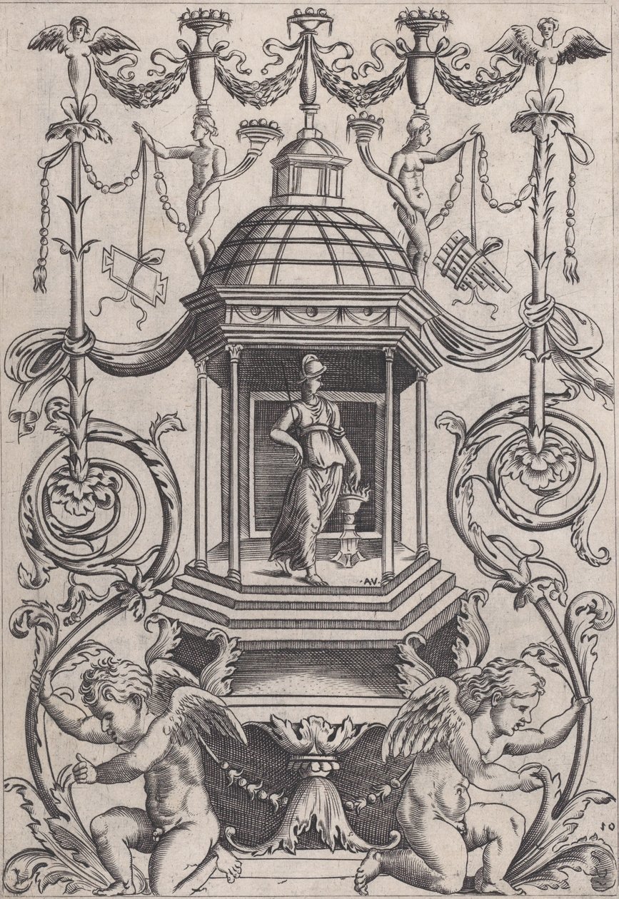Ornamental panel, ca. 1514-36. af Agostino Veneziano