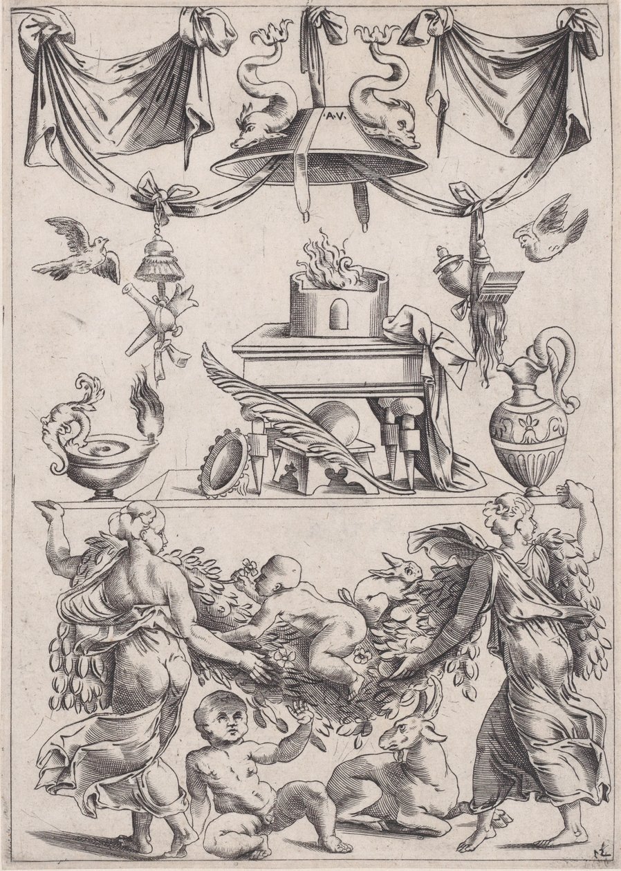 Ornamental panel, ca. 1514-36. af Agostino Veneziano