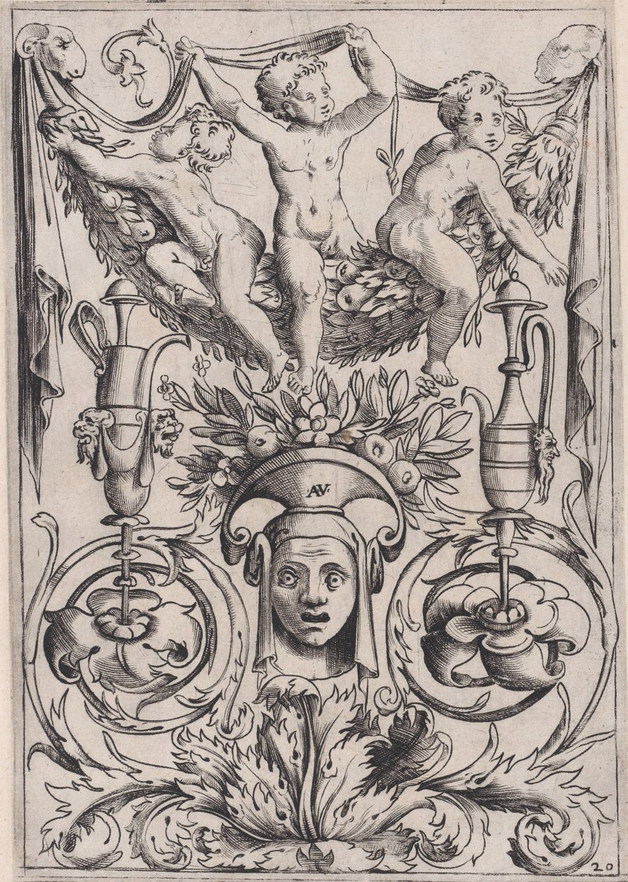 Ornamental panel, ca. 1514-36. af Agostino Veneziano