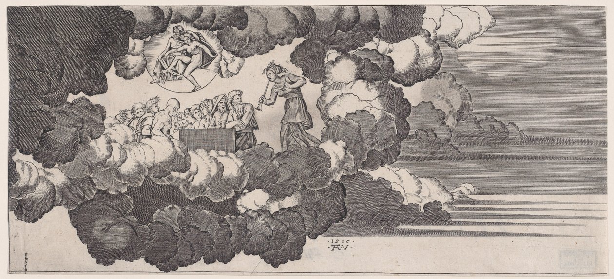 Nyheden bragt til Olympus, dateret 1516. af Agostino Veneziano