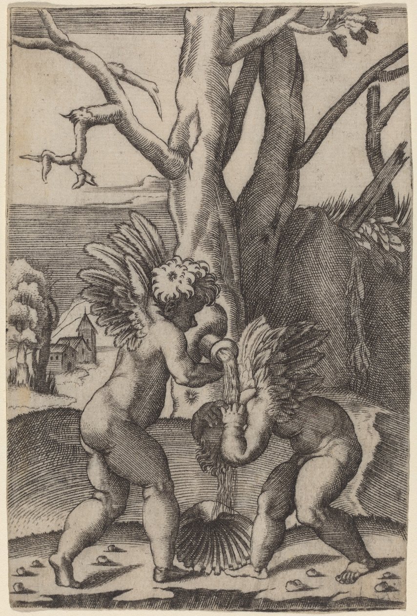 To kærligheder af Agostino dei Musi after Raphael