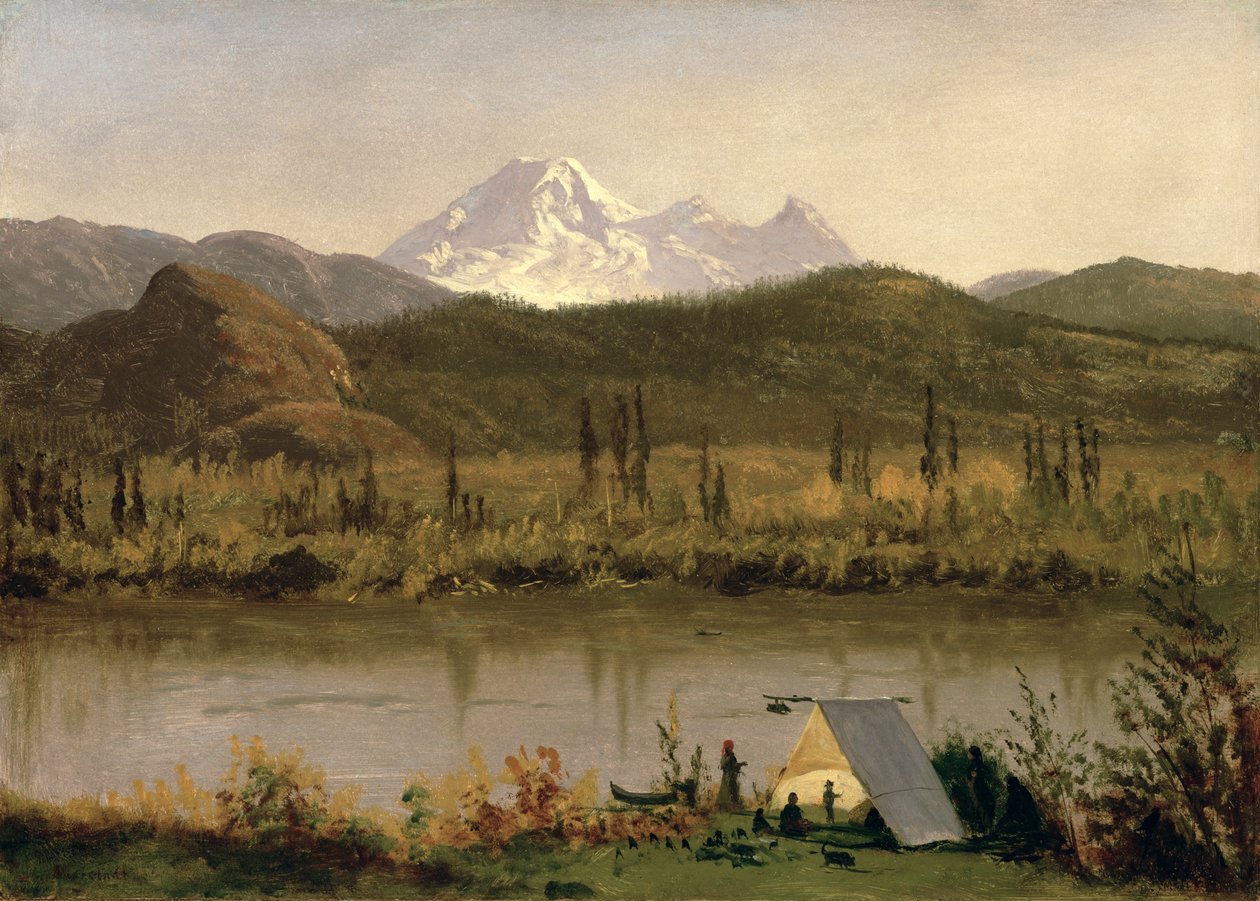 Mount Baker, Washington, fra Frazier River, ca. 1889 (olie på papir monteret på lærred) af Albert Bierstadt