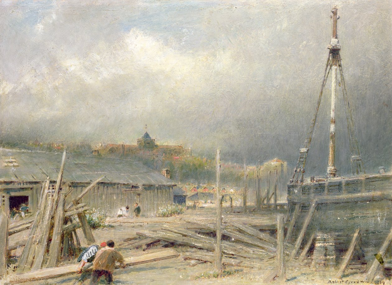 Bådebygning, Rye af Albert Goodwin