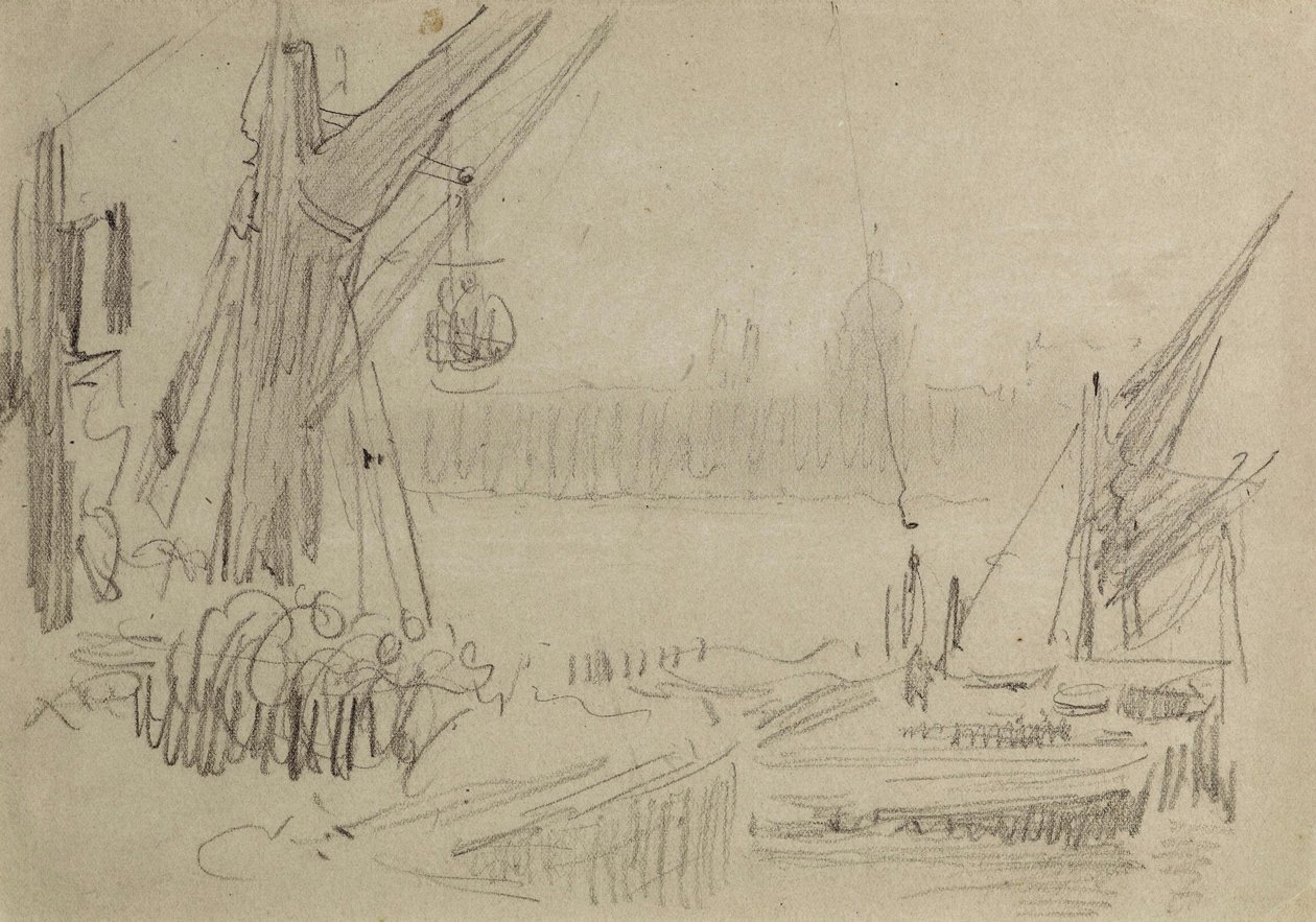 På Themsen, ca. 1890 af Albert Goodwin
