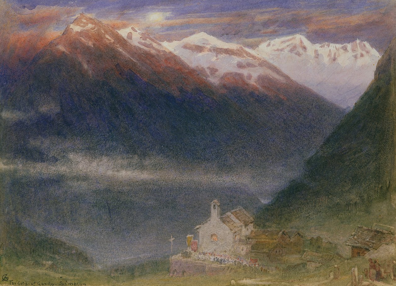 Gondoskløften, Simplon (wc & bodycolour på papir) af Albert Goodwin