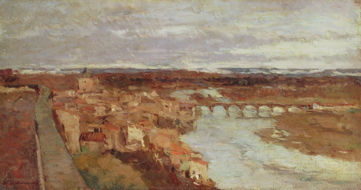 Udsigt over byen Pont-du-Chateau, ca. 1895 af Albert Charles Lebourg