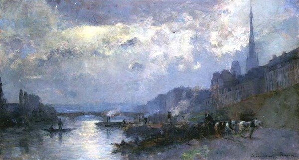 Seinen i Rouen (olie på lærred) af Albert Charles Lebourg