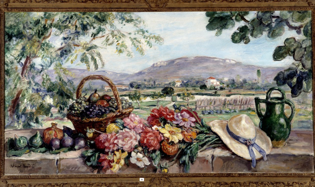 Komposition med blomster og frugter af Albert Andre