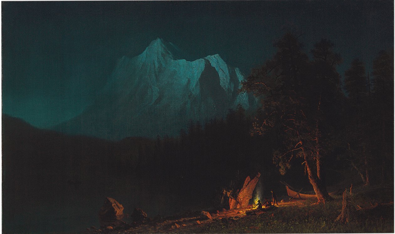 Bjerglandskab ved måneskin af Albert Bierstadt