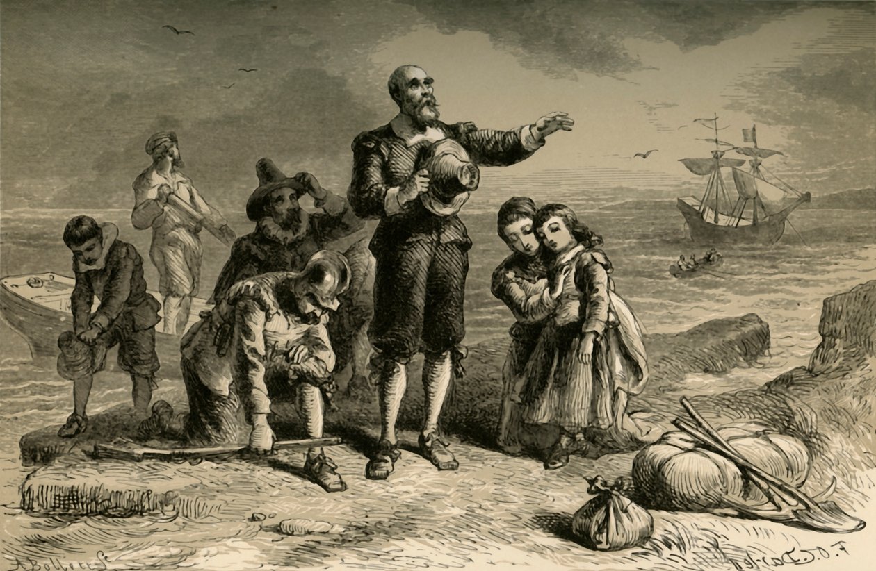 Pilgrimmenes landgang, 1877. af Albert Bobbett