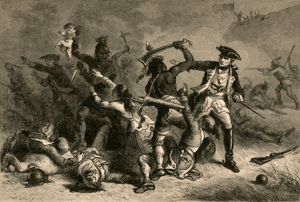 Montcalm forsøger at stoppe massakren, 1877. af Albert Bobbett