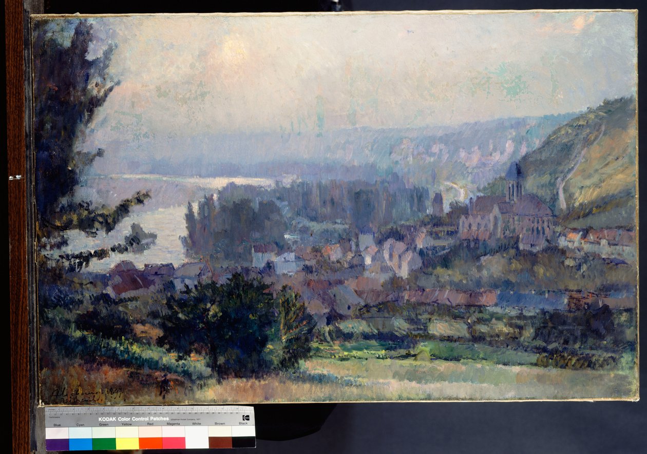 Udsigt over Vetheuil, solnedgang, 1897 af Albert Charles Lebourg