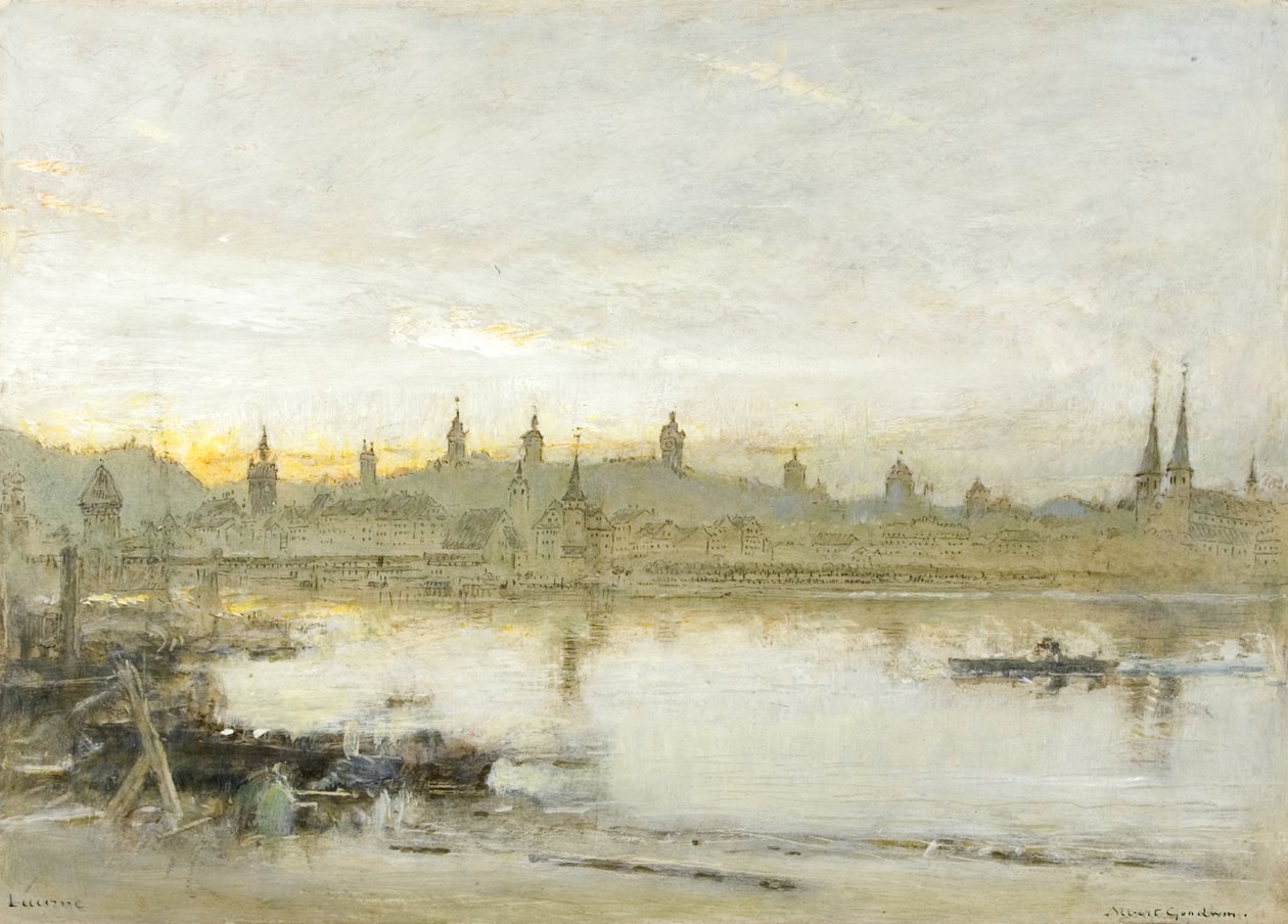 Lucerne (olie, pen og blæk på papir) af Albert Goodwin