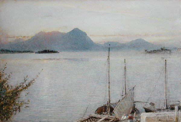 Solopgang fra Baveno, Lago Maggiore af Albert Goodwin